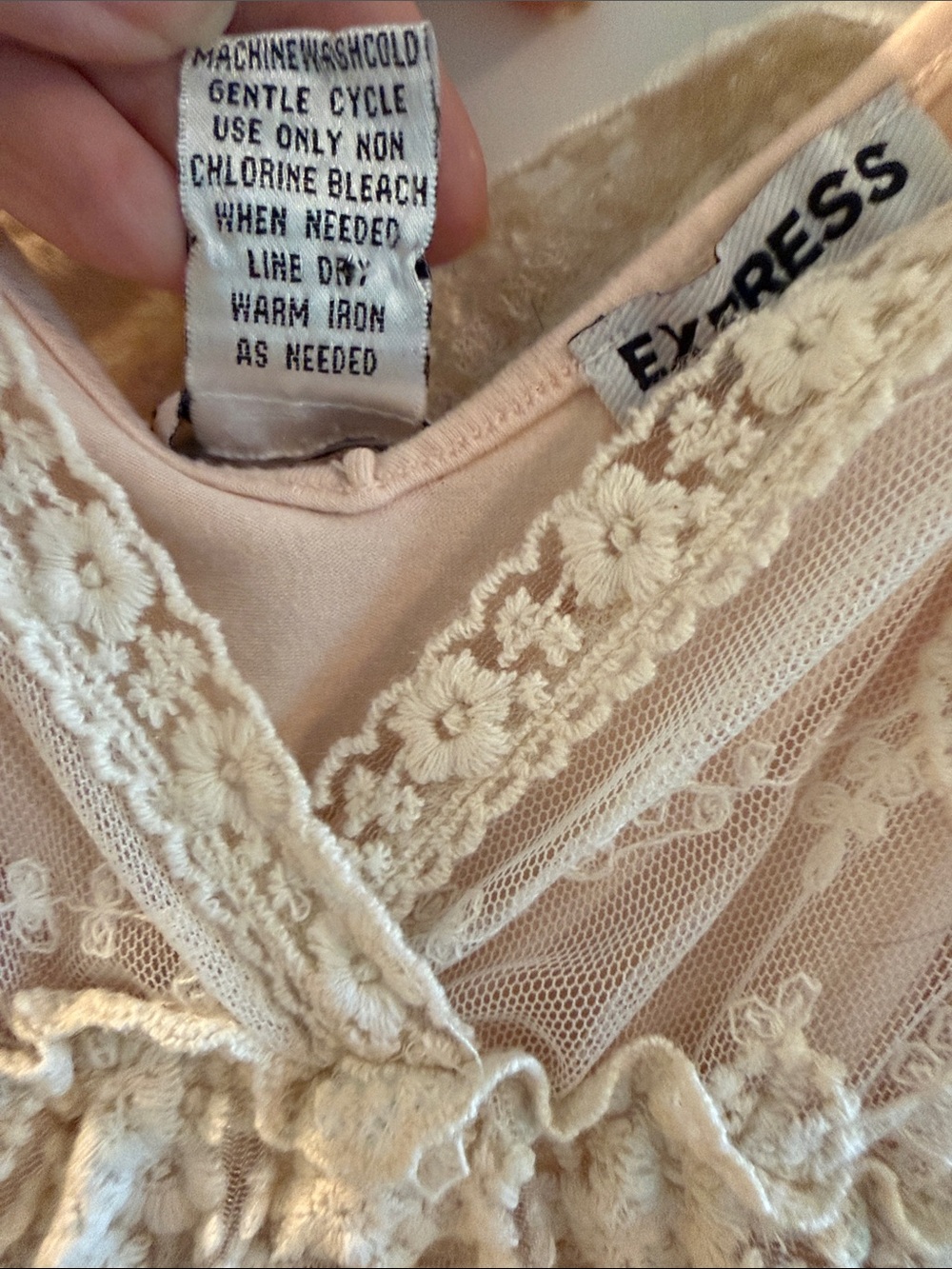 Beautiful Lace-Trim Sheer Chemise in Cream over a perfectly matched Express Tank - Picture 4 of 8